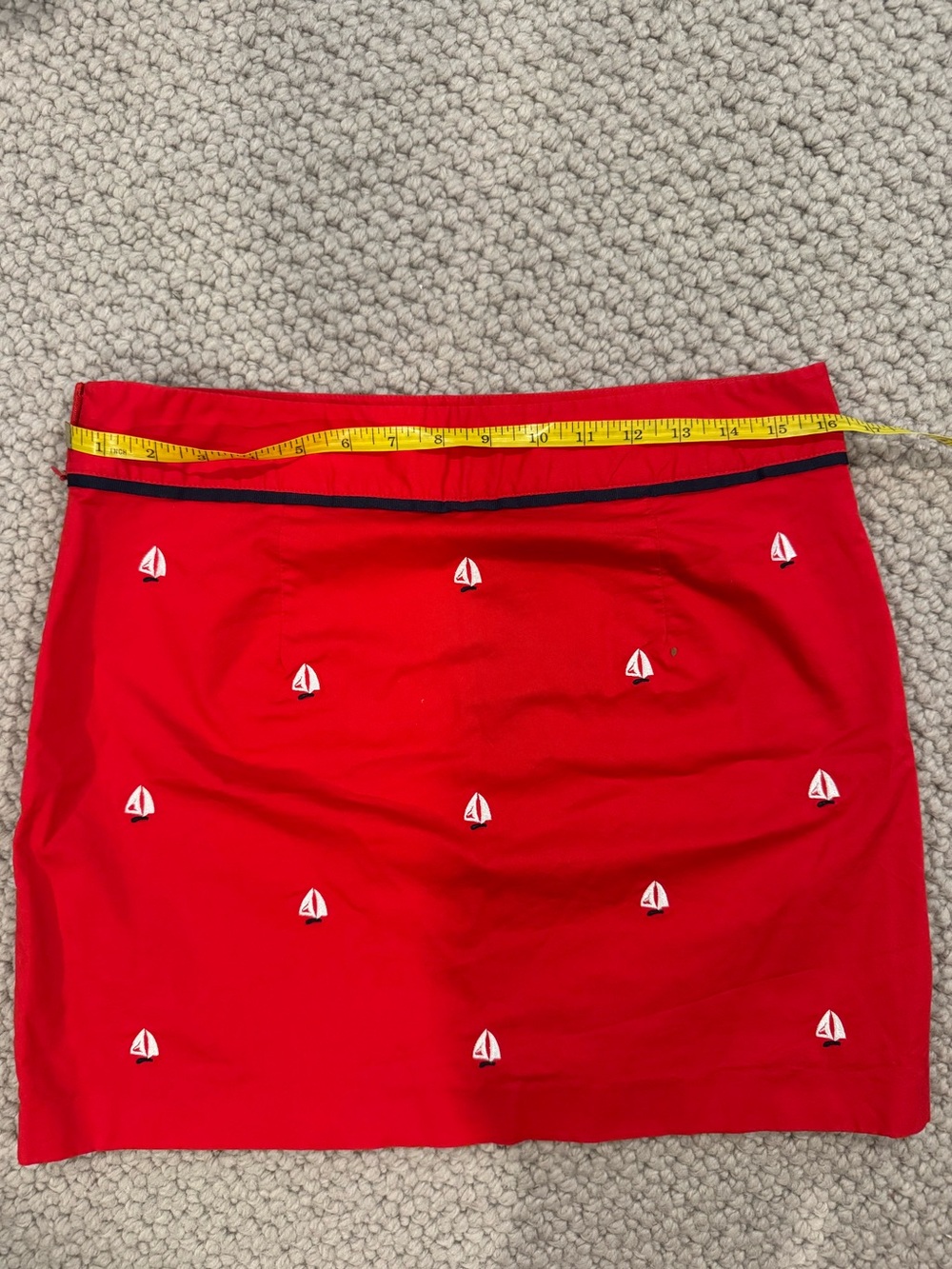 Vineyard Vines Red Mini Skirt with White Sailboat Embroidery